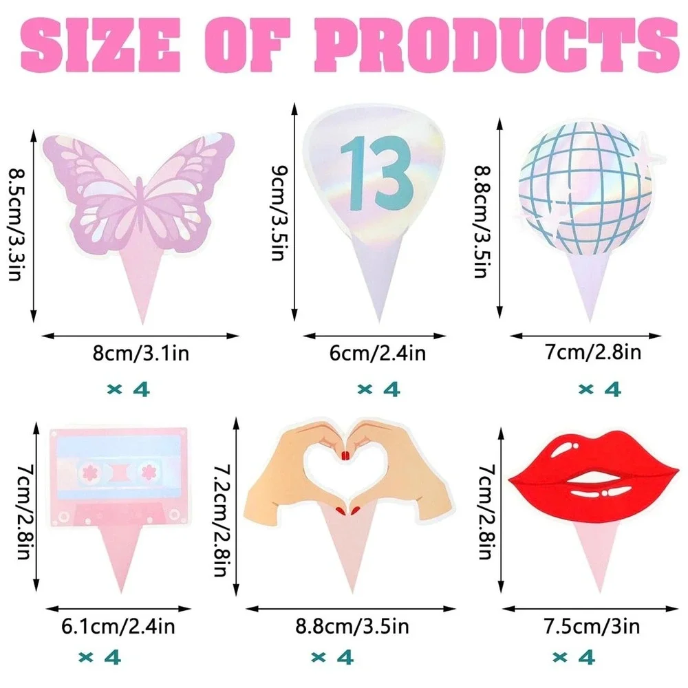 Loghohu 24Pcs Music Singer Cupcake Toppers Multicolored Concert Party Decoration